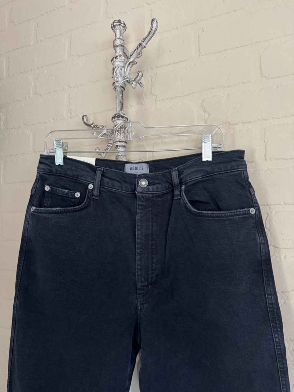 AGOLDE Pinch Waist High Rise Kick Jeans Realm Black NEW 31 distressed - Picture 3 of 10